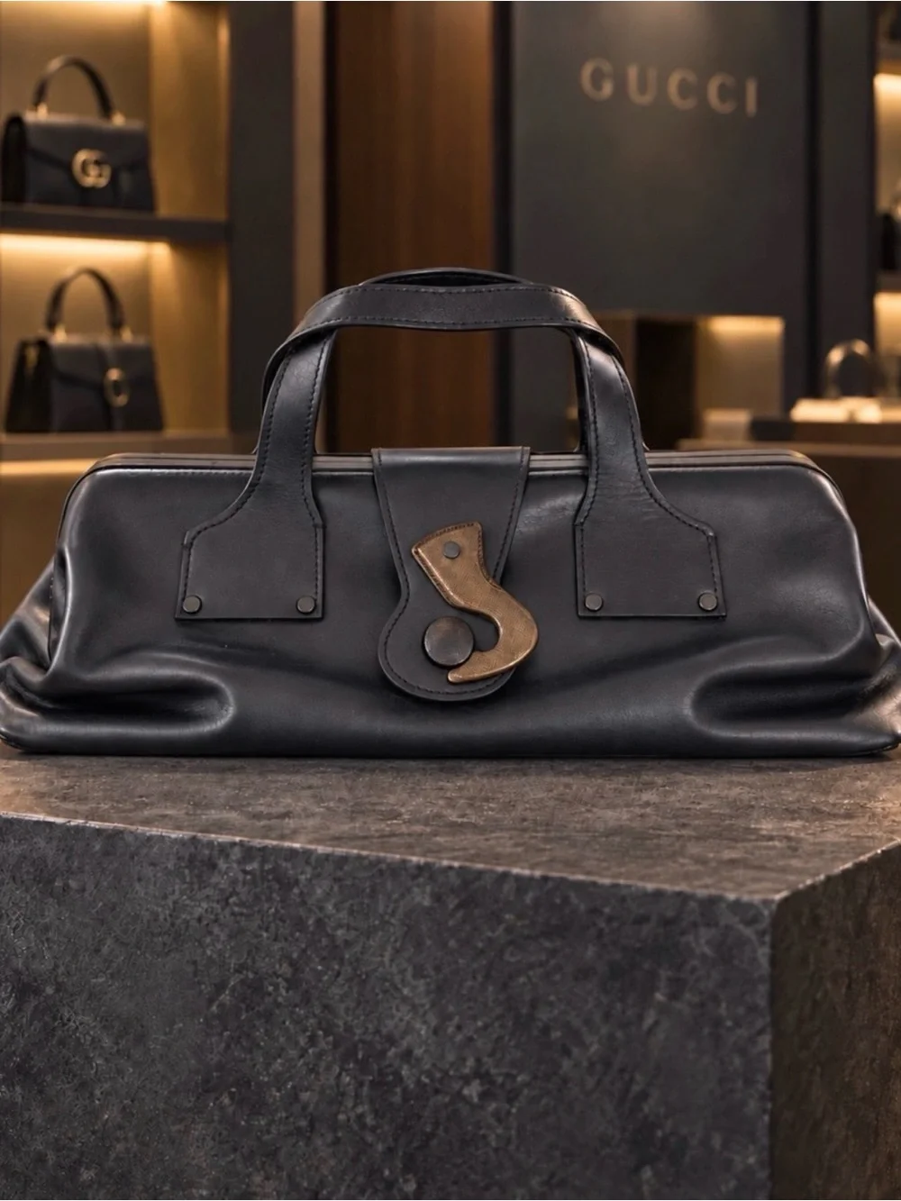 Authentic Gucci. Extremely Rare Black Leather Doctors Bag NWOT